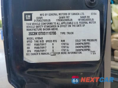 Zdjęcie 13 z 13 samochodu: 2005 CHEVROLET SILVERADO K1500 VIN:2GCEK13TX51110786 - miniatura