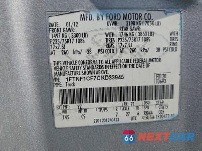 Zdjęcie 12 z 12 samochodu: 2012 FORD F150 VIN:1FTNF1CF7CKD33945 - miniatura