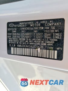 Zdjęcie 12 z 12 samochodu: 2017 HYUNDAI TUCSON SE VIN:KM8J3CA41HU325478 - miniatura