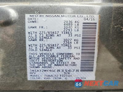 Zdjęcie 14 z 14 samochodu: 2016 NISSAN ROGUE S VIN:5N1AT2MT4GC835678 - miniatura