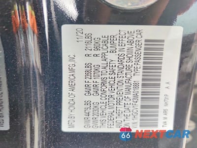 Zdjęcie 13 z 13 samochodu: 2021 HONDA ACCORD SPORT SE VIN:1HGCV1F43MA018881 - miniatura