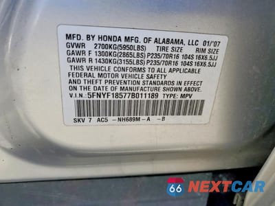 Zdjęcie 13 z 13 samochodu: 2007 HONDA PILOT EXL VIN:5FNYF18577B011189 - miniatura
