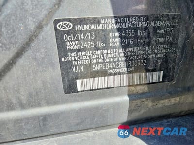 Zdjęcie 12 z 12 samochodu: 2014 HYUNDAI SONATA GLS VIN:5NPEB4AC8EH830932 - miniatura