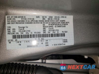 Zdjęcie 12 z 12 samochodu: 2018 FORD FOCUS S VIN:1FADP3E26JL278934 - miniatura