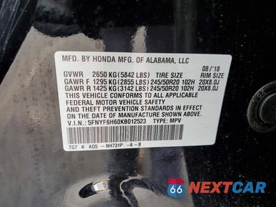 Zdjęcie 13 z 13 samochodu: 2019 HONDA PILOT TOURING VIN:5FNYF6H60KB012523 - miniatura