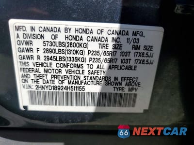 Zdjęcie 13 z 13 samochodu: 2004 ACURA MDX TOURING VIN:2HNYD18924H511155 - miniatura