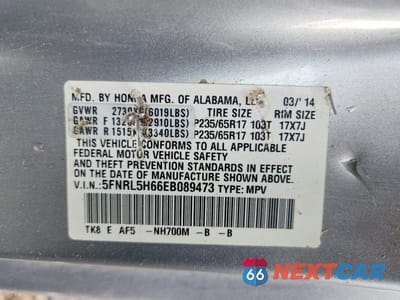 Zdjęcie 13 z 13 samochodu: 2014 HONDA ODYSSEY EXL VIN:5FNRL5H66EB089473 - miniatura