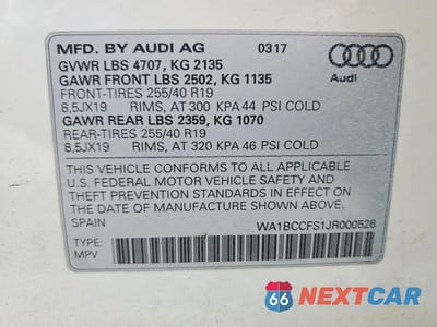 Zdjęcie 13 z 13 samochodu: 2018 AUDI Q3 PREMIUM VIN:WA1BCCFS1JR000526 - miniatura