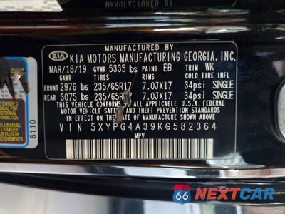 Zdjęcie 13 z 13 samochodu: 2019 KIA SORENTO L VIN:5XYPG4A39KG582364 - miniatura