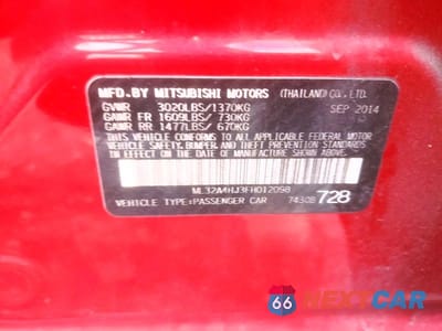 Zdjęcie 12 z 12 samochodu: 2015 MITSUBISHI MIRAGE ES VIN:ML32A4HJ3FH012098 - miniatura