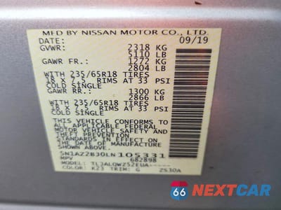 Zdjęcie 13 z 13 samochodu: 2020 NISSAN MURANO SV VIN:5N1AZ2BJ0LN105331 - miniatura