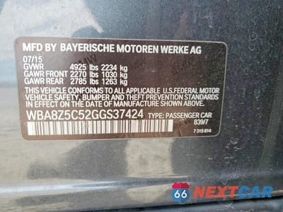 Zdjęcie 12 z 12 samochodu: 2016 BMW 328 XIGT SULEV VIN:WBA8Z5C52GGS37424 - miniatura