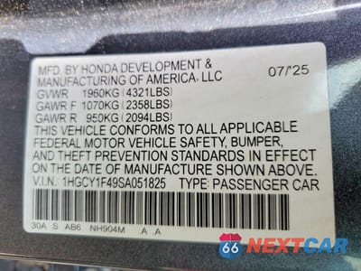 Zdjęcie 12 z 12 samochodu: 2025 HONDA ACCORD SE VIN:1HGCY1F49SA051825 - miniatura