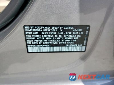 Zdjęcie 13 z 13 samochodu: 2013 VOLKSWAGEN PASSAT SEL VIN:1VWCN7A33DC092092 - miniatura