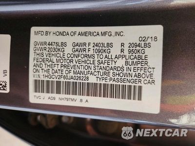 Zdjęcie 12 z 12 samochodu: 2018 HONDA ACCORD EX VIN:1HGCV2F60JA026228 - miniatura