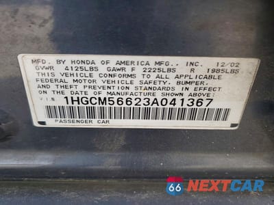 Zdjęcie 12 z 12 samochodu: 2003 HONDA ACCORD EX VIN:1HGCM56623A041367 - miniatura