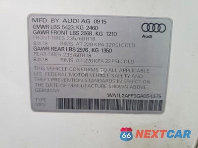 Zdjęcie 12 z 12 samochodu: 2016 AUDI Q5 PREMIUM PLUS VIN:WA1L2AFP3GA054375 - miniatura