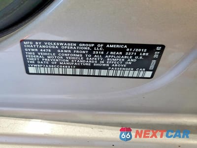 Zdjęcie 12 z 12 samochodu: 2012 VOLKSWAGEN PASSAT SE VIN:1VWBP7A36CC048317 - miniatura