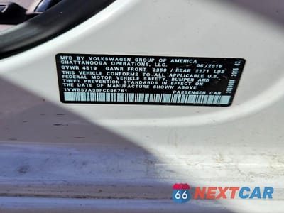 Zdjęcie 12 z 12 samochodu: 2015 VOLKSWAGEN PASSAT SE VIN:1VWBS7A38FC096761 - miniatura