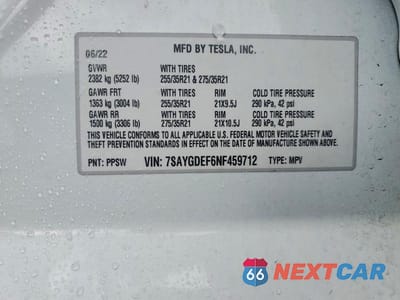 Zdjęcie 13 z 13 samochodu: 2022 TESLA MODEL Y VIN:7SAYGDEF6NF459712 - miniatura