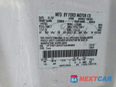 Zdjęcie 12 z 12 samochodu: 2007 FORD F150 VIN:1FTRF12W37NA46965 - miniatura