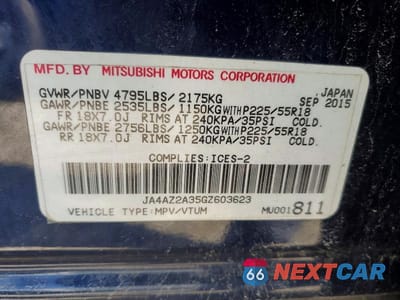 Zdjęcie 14 z 14 samochodu: 2016 MITSUBISHI OUTLANDER ES VIN:JA4AZ2A35GZ603623 - miniatura