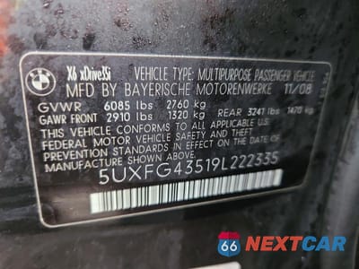 Zdjęcie 13 z 13 samochodu: 2009 BMW X6 XDRIVE35I VIN:5UXFG43519L222335 - miniatura
