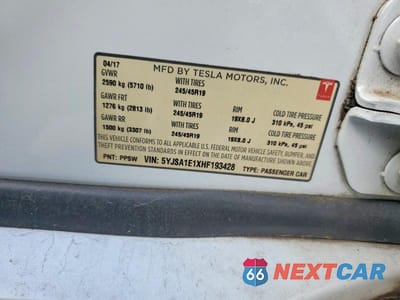 Zdjęcie 12 z 12 samochodu: 2017 TESLA MODEL S VIN:5YJSA1E1XHF193428 - miniatura