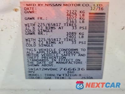Zdjęcie 13 z 13 samochodu: 2017 NISSAN ROGUE SV VIN:5N1AT2MV0HC766636 - miniatura