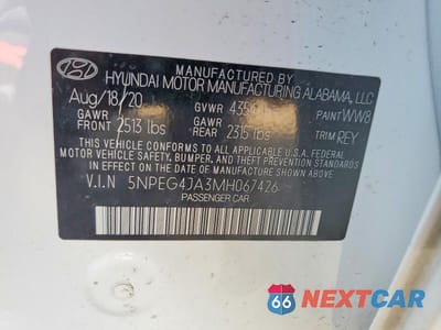 Zdjęcie 12 z 12 samochodu: 2021 HYUNDAI SONATA SE VIN:5NPEG4JA3MH067426 - miniatura