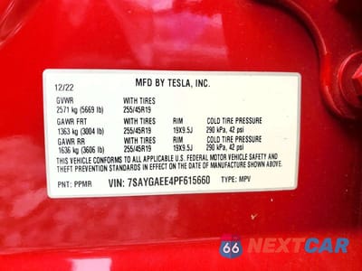 Zdjęcie 12 z 12 samochodu: 2023 TESLA MODEL Y VIN:7SAYGAEE4PF615660 - miniatura
