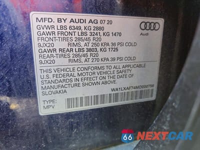 Zdjęcie 13 z 13 samochodu: 2021 AUDI Q7 PREMIUM PLUS VIN:WA1LXAF74MD000756 - miniatura