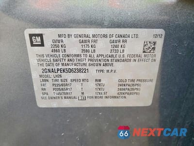 Zdjęcie 13 z 13 samochodu: 2013 CHEVROLET EQUINOX LT VIN:2GNALPEK5D6238221 - miniatura