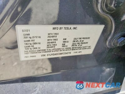 Zdjęcie 13 z 13 samochodu: 2021 TESLA MODEL Y VIN:5YJYGAEE3MF234276 - miniatura