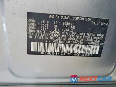 Zdjęcie 13 z 13 samochodu: 2019 SUBARU LEGACY 2.5I PREMIUM VIN:4S3BNAF64K3004260 - miniatura