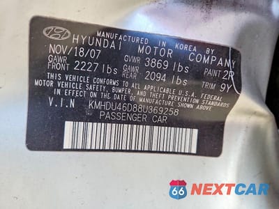 Zdjęcie 12 z 12 samochodu: 2008 HYUNDAI ELANTRA GLS VIN:KMHDU46D88U369258 - miniatura