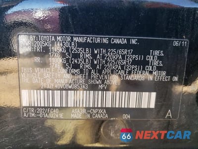 Zdjęcie 13 z 13 samochodu: 2011 TOYOTA RAV4 BASE VIN:2T3ZF4DV0BW085343 - miniatura