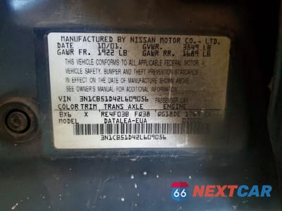 Zdjęcie 12 z 12 samochodu: 2002 NISSAN SENTRA VIN:3N1CB51D42L609056 - miniatura