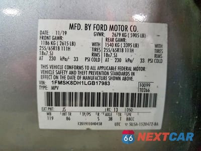 Zdjęcie 13 z 13 samochodu: 2020 FORD EXPLORER XLT VIN:1FMSK8DH1LGB17983 - miniatura