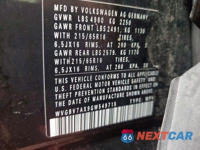 Zdjęcie 12 z 12 samochodu: 2016 VOLKSWAGEN TIGUAN S VIN:WVGBV7AX9GW549715 - miniatura