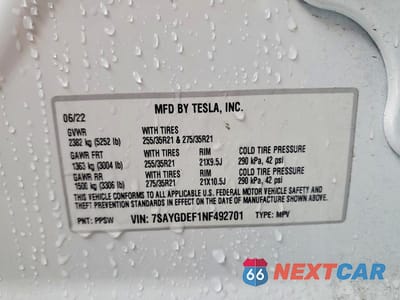 Zdjęcie 12 z 12 samochodu: 2022 TESLA MODEL Y VIN:7SAYGDEF1NF492701 - miniatura
