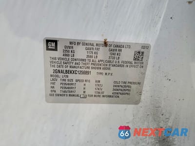 Zdjęcie 13 z 13 samochodu: 2012 CHEVROLET EQUINOX LS VIN:2GNALBEKXC1256891 - miniatura