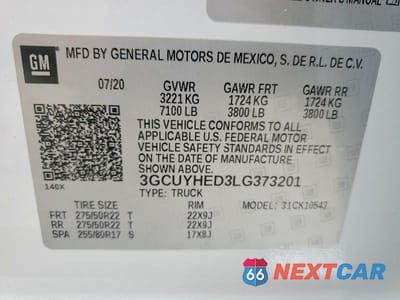 Zdjęcie 12 z 12 samochodu: 2020 CHEVROLET SILVERADO K1500 HIGH COUNTRY VIN:3GCUYHED3LG373201 - miniatura