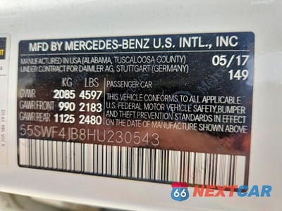 Zdjęcie 12 z 12 samochodu: 2017 MERCEDES-BENZ C 300 VIN:55SWF4JB8HU230543 - miniatura