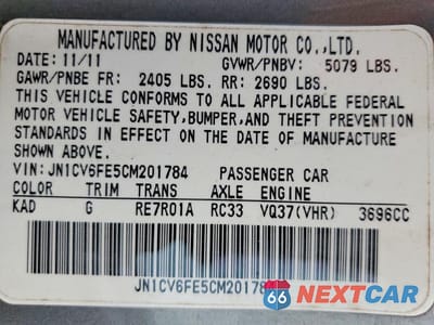 Zdjęcie 12 z 12 samochodu: 2012 INFINITI G37 CONVERTIBLE BASE VIN:JN1CV6FE5CM201784 - miniatura