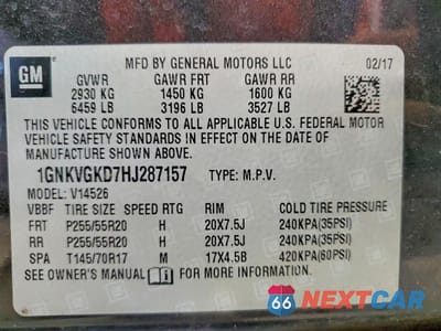 Zdjęcie 13 z 13 samochodu: 2017 CHEVROLET TRAVERSE LT VIN:1GNKVGKD7HJ287157 - miniatura