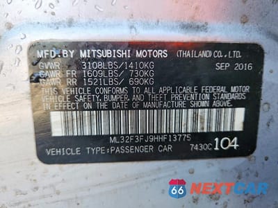 Zdjęcie 13 z 13 samochodu: 2017 MITSUBISHI MIRAGE G4 ES VIN:ML32F3FJ9HHF13775 - miniatura