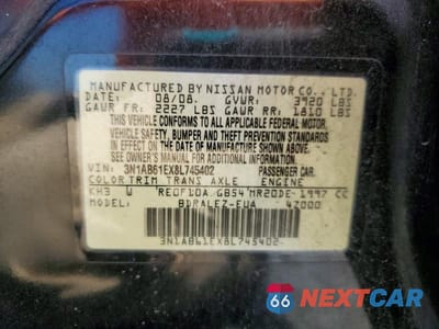 Zdjęcie 12 z 12 samochodu: 2008 NISSAN SENTRA 2.0 VIN:3N1AB61EX8L745402 - miniatura