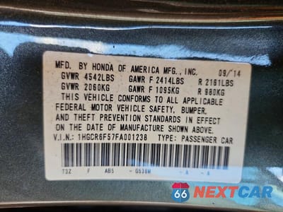 Zdjęcie 12 z 12 samochodu: 2015 HONDA ACCORD HYBRID EXL VIN:1HGCR6F57FA001238 - miniatura