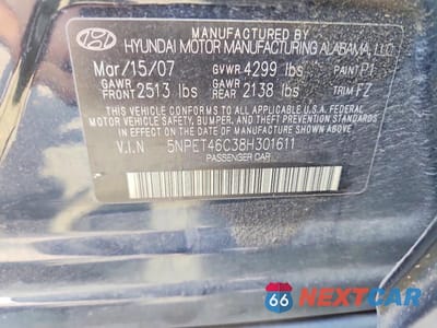 Zdjęcie 12 z 12 samochodu: 2008 HYUNDAI SONATA GLS VIN:5NPET46C38H301611 - miniatura